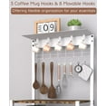 thumbnail image 3 of 4 Tier Coffee Bar Station, Corner Bakers Rack with 5 Hooks & Wire Basket, Coffee Maker Stand for Small Space, Kitchen Storage Shelf for Entryway, Living Room, Café, White, 16.5"x13"x47.8", 3 of 14
