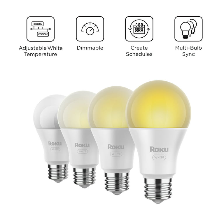 Roku Smart Home Smart Bulb SE (White) 4-Pack with Adjustable Brightness And  Temperature, 9.5 Watts - Screw Base 