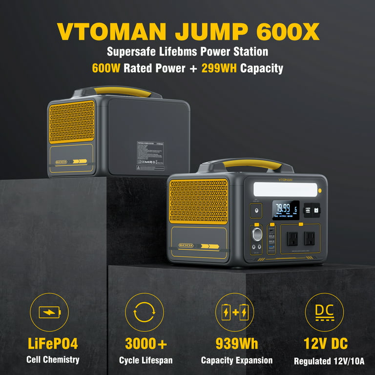 VTOMAN Jump 600X Portable Power Station 600W with 110W Solar Panel,299Wh  LiFePO4 Battery Power Station with 110V/600W AC Outlet,Solar Generator for  Camping & Home Backup 