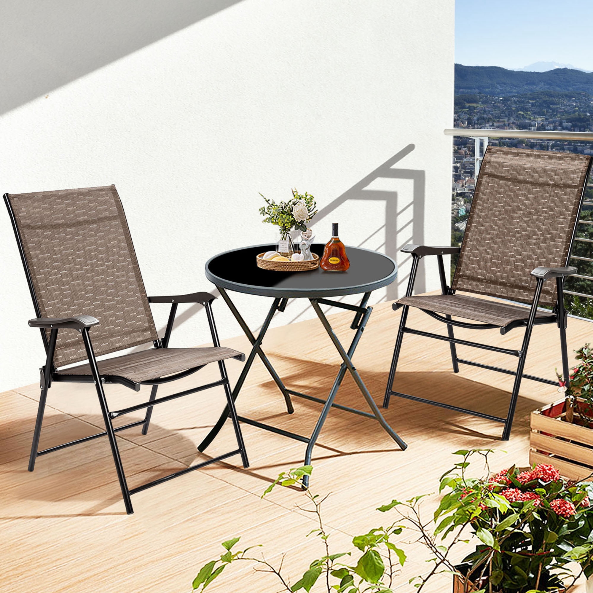 Gymax Set of 2 Folding Portable Patio Chairs Yard Outdoor w/ Armrests & Backrest