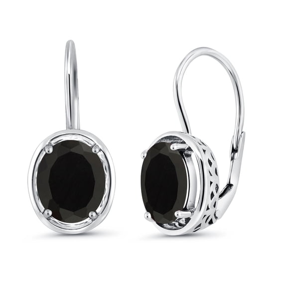 Gem Stone King 4.00 Cttw Black Onyx Dangle Earrings for women | 925 Sterling Silver | Gemstone Birthstone | Oval Cut 9X7MM