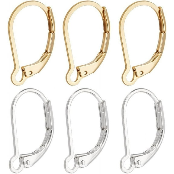 1 Box 60Pcs Leverback Earring Findings 24K Gold & 925 Sterling Silver Plated Clasp Earring Hooks Ear Wire Clip Earring Connector for DIY Jewelry Making