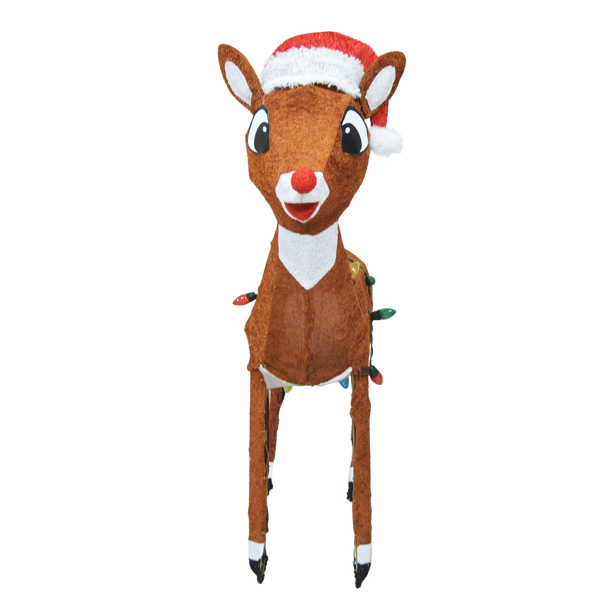 ProductWorks 24 Inch Pre-Lit Rudolph With Santa Hat, Lighted Outdoor ...