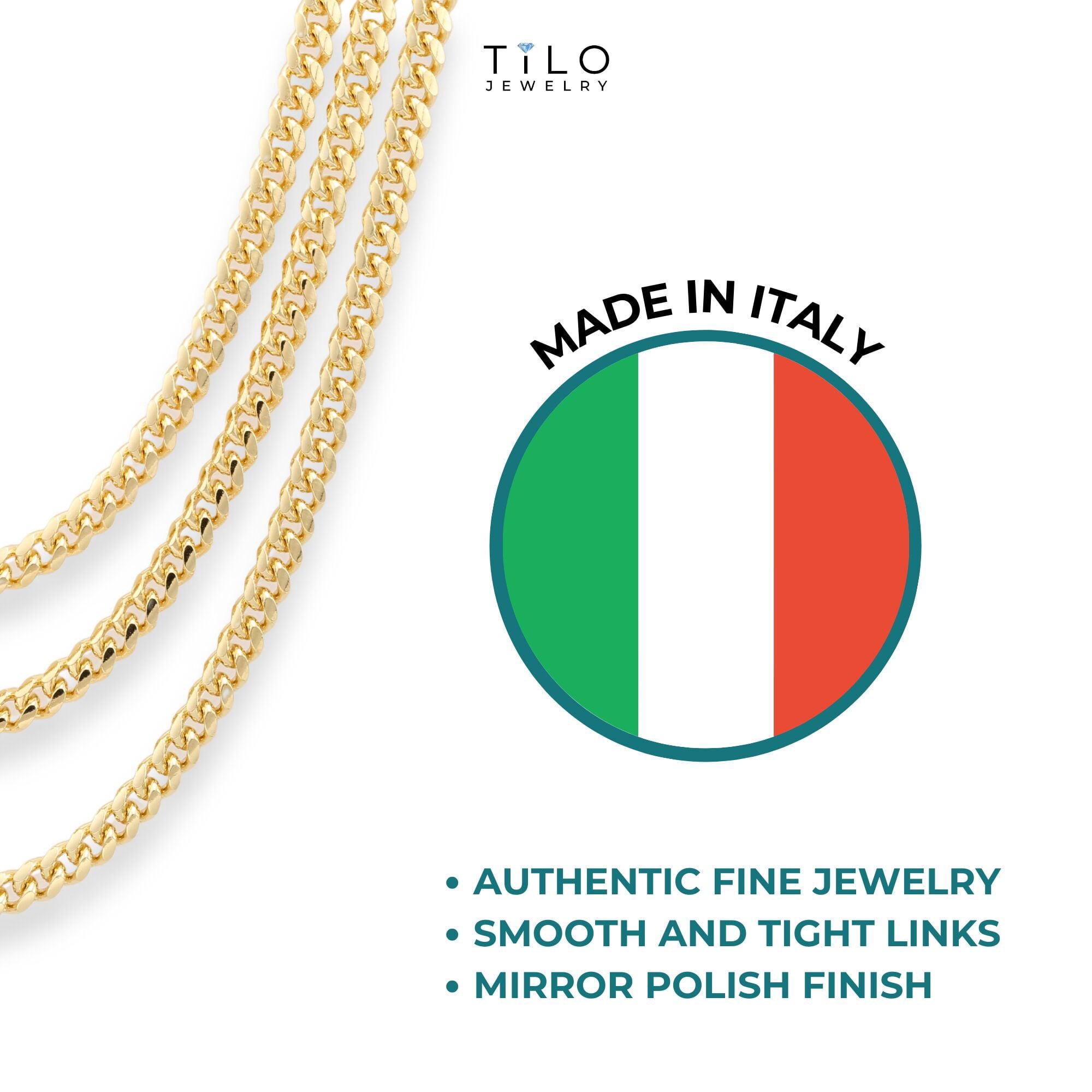 Tilo Jewelry Yellow Gold Plated 925 Sterling Silver Miami Cuban Link Chain Necklace with Secure Lobster Lock | 5mm - 20 Inch | Everyday Necklace for Men & Women