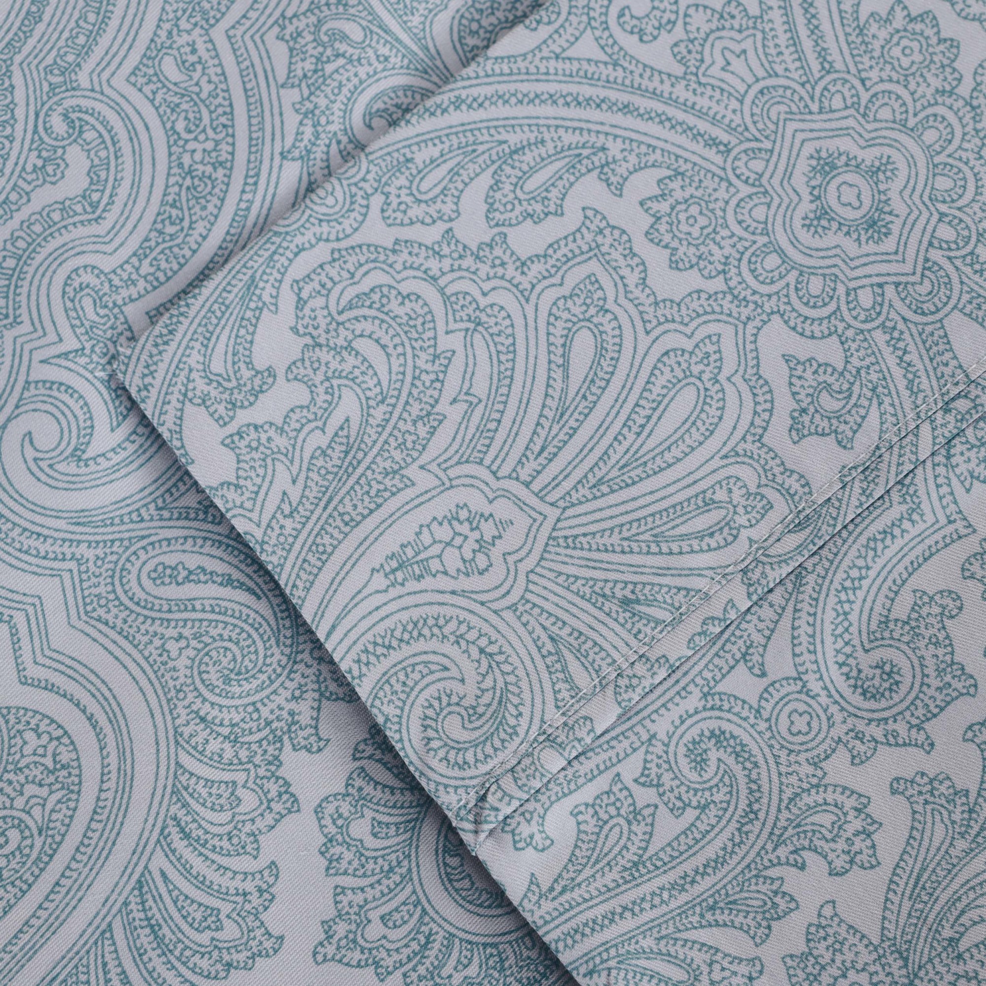 Superior 600 Thread Count Italian Paisley Cotton Blend Sheet Set, Full, Blue - image 4 of 7