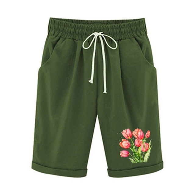 Ensemble Haut et Short pour Femmes, Shorts à Taille Élastique Imprimés avec Cordon de Serrage
