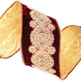 thumbnail image 2 of Vickerman Q222310 4 in. x 5 Yard Wine Velvet Ribbon with Light Gold Sequin Embroidery Wired Edge Christmas Ribbon, 2 of 3