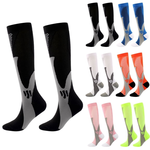 LSQii Womens Mens Socks Soft Knee High Pressure Sport Socks Breathable Stretchy Odor Proof Leg Warmers for Walking Running Hiking Unisex Black