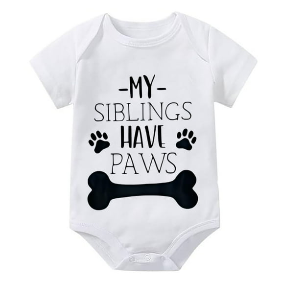 My Siblings Have Paws Newborn Baby Girl Outfits for Hospital Short Sleeve Coming Home Outfit for Baby Boy White Baby Girl Rom