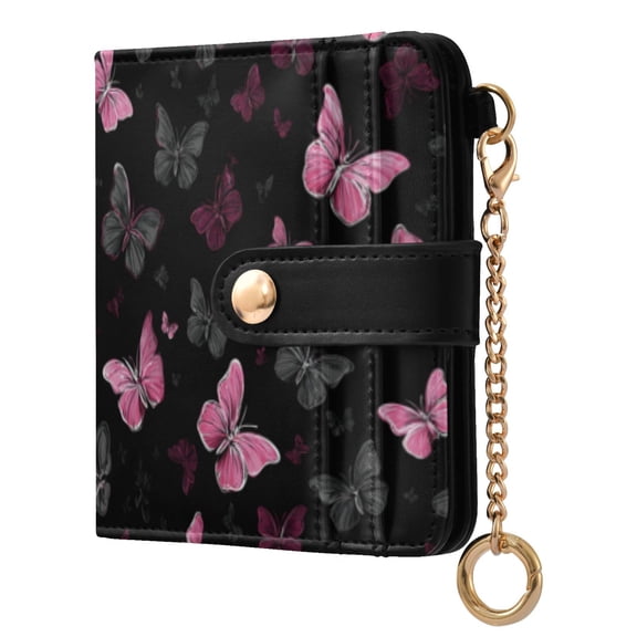 Qxltty Pink Butterfly Ladies Wallet Rfid Slim Thin Compact Credit Card Women Wallet Zipper Coin Pocket and ID Window for Female Gifts