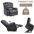 thumbnail image 4 of EPICOZY Large Power Lift Recliner Chair for Elderly Big Tall Man, Overstuffed Heated Massage Wide Electric Recliners with Extended Footrest, 2 Remote Controls, Side Packets & USB Ports, Fabric Grey, 4 of 7