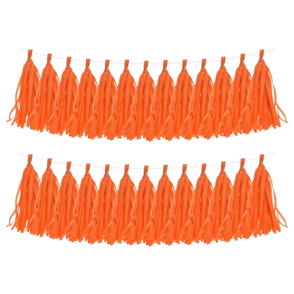 Uxcell 30Pcs Paper Tassels Garland, Tassel Garland Banner with Rope and Tie Wire for Party Decorations Wedding Decorations Football Party Engagement Decor DIY, Dark Orange