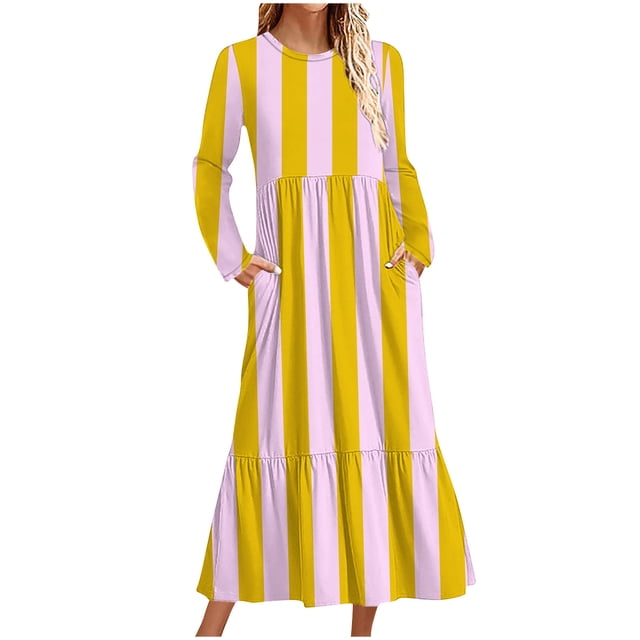 Dress for Women,Long Sleeve Shirts for Women,Womens Fashion Casual Printed Long Sleeve Round-Neck Dress,Long Sleeve Dress for Women,Long Sleeve Dress