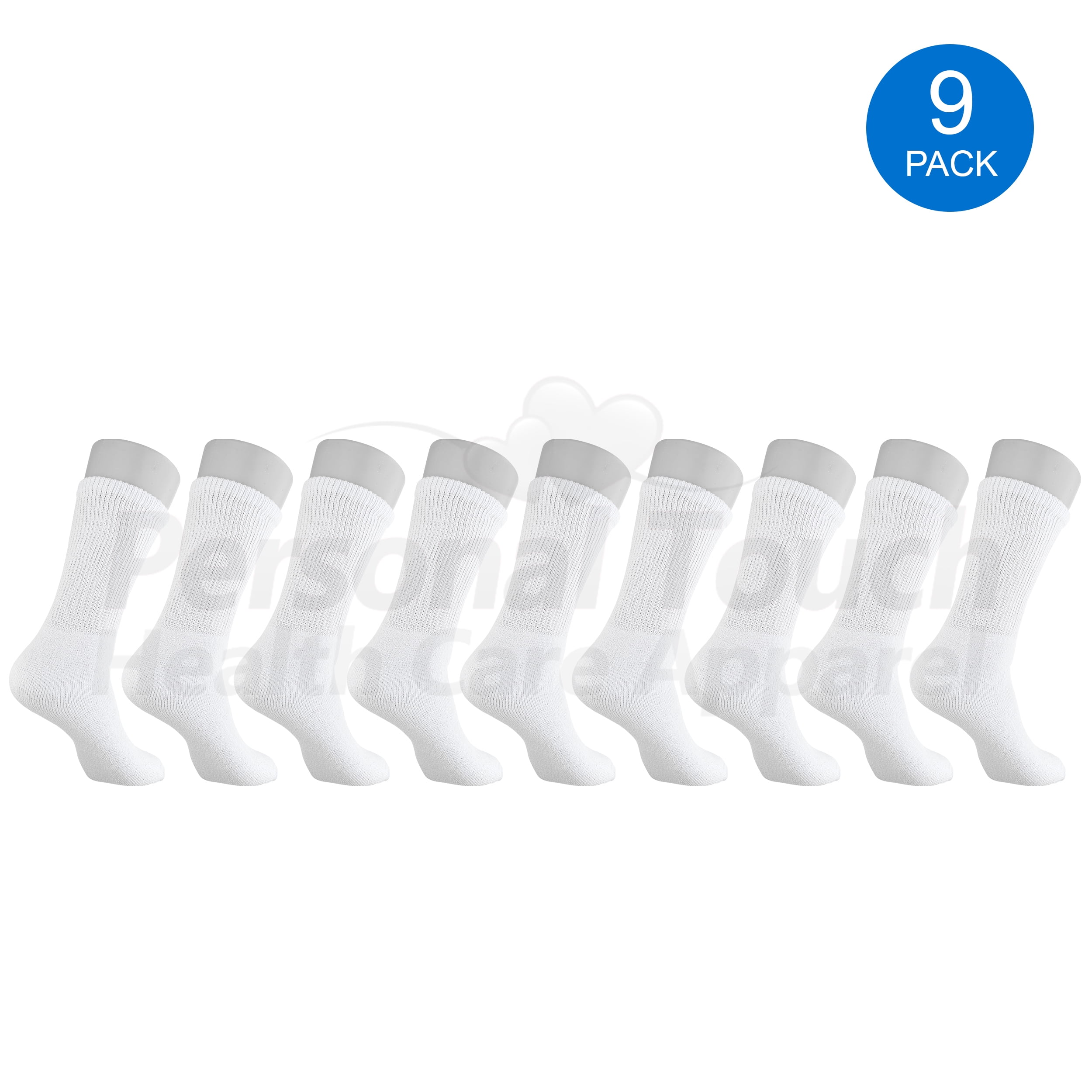 Diabetic Socks Men's & Women Crew Style Physicians Approved Socks, 9 Pairs, (White, 9-11)