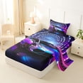 thumbnail image 2 of Castle Fairy Neon Sports Car Twin Sheet Sets 3pcs for Teens, Tunnel Light Speed Bedding for Bedroom, Purple Blue, 2 of 6