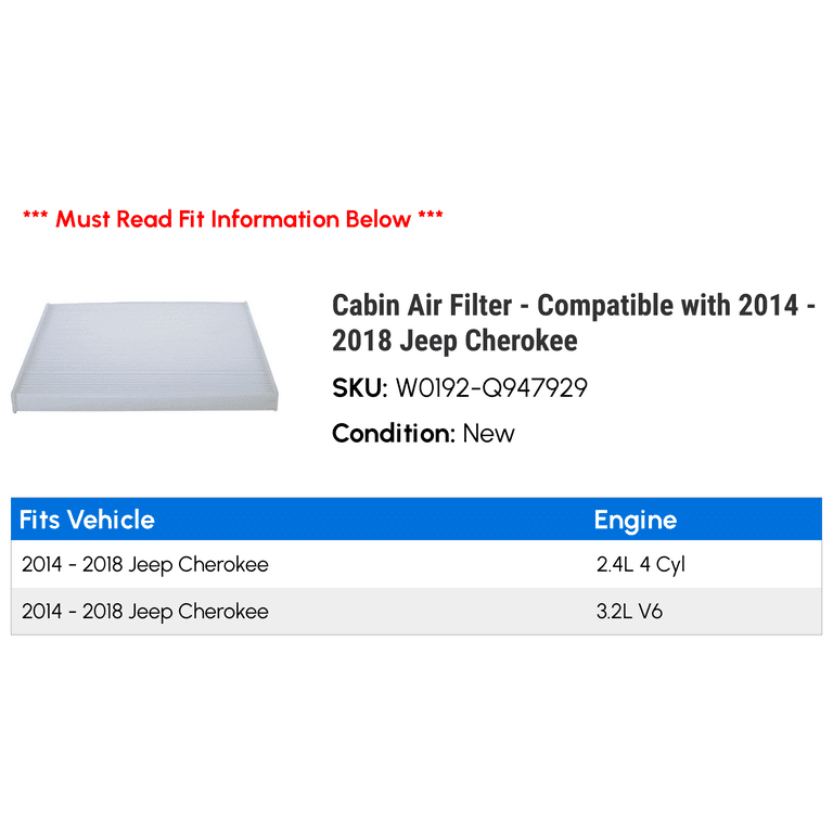2018 jeep cherokee on sale cabin air filter