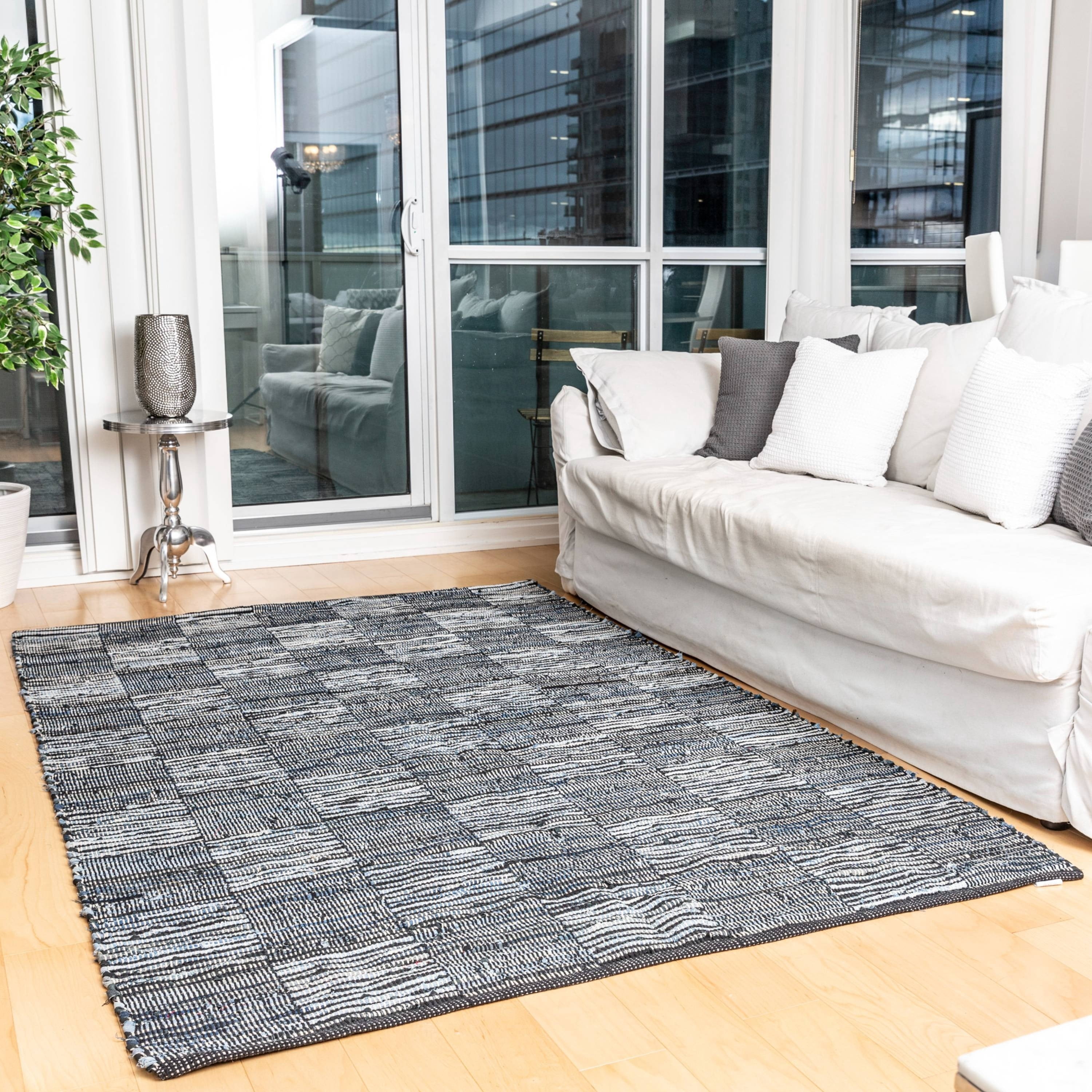 Fabstyles Handmade Recycled Denim Checker Area Rug