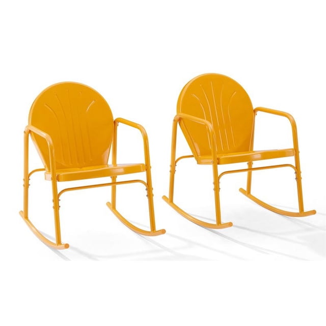 Crosley Furniture Griffith 2-piece Metal Outdoor Rocking Chair Set in Orange