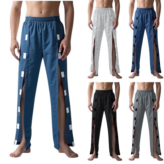 Lovzfmll Men's Post Surgery Pants, Recovery Hospital Pants for Broken Leg, Easy Open Loose Fit Straight Leg Full Length Pants