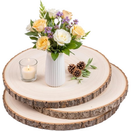 3 Pack 11 Inch Large Wood Slices for Centerpieces,Natural Unfinished Round Wood Ornaments for Crafts,Rustic Wooden Circles & Slabs for Wedding Centerpieces& Christmas Table Decor,DIY Painting Crafts