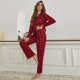 thumbnail image 5 of Conjunto de pijama de manga larga con camisa y pantalón a cuadros rojos para mujer, estilo europeo y americano, 5 of 6