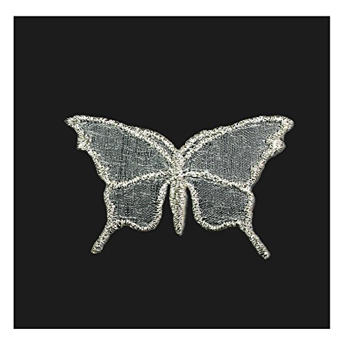Altotux Pink Black Embroidered Butterfly Iron on Patch Silver Organza Applique By 2 Pieces (Small Black Butterfly)