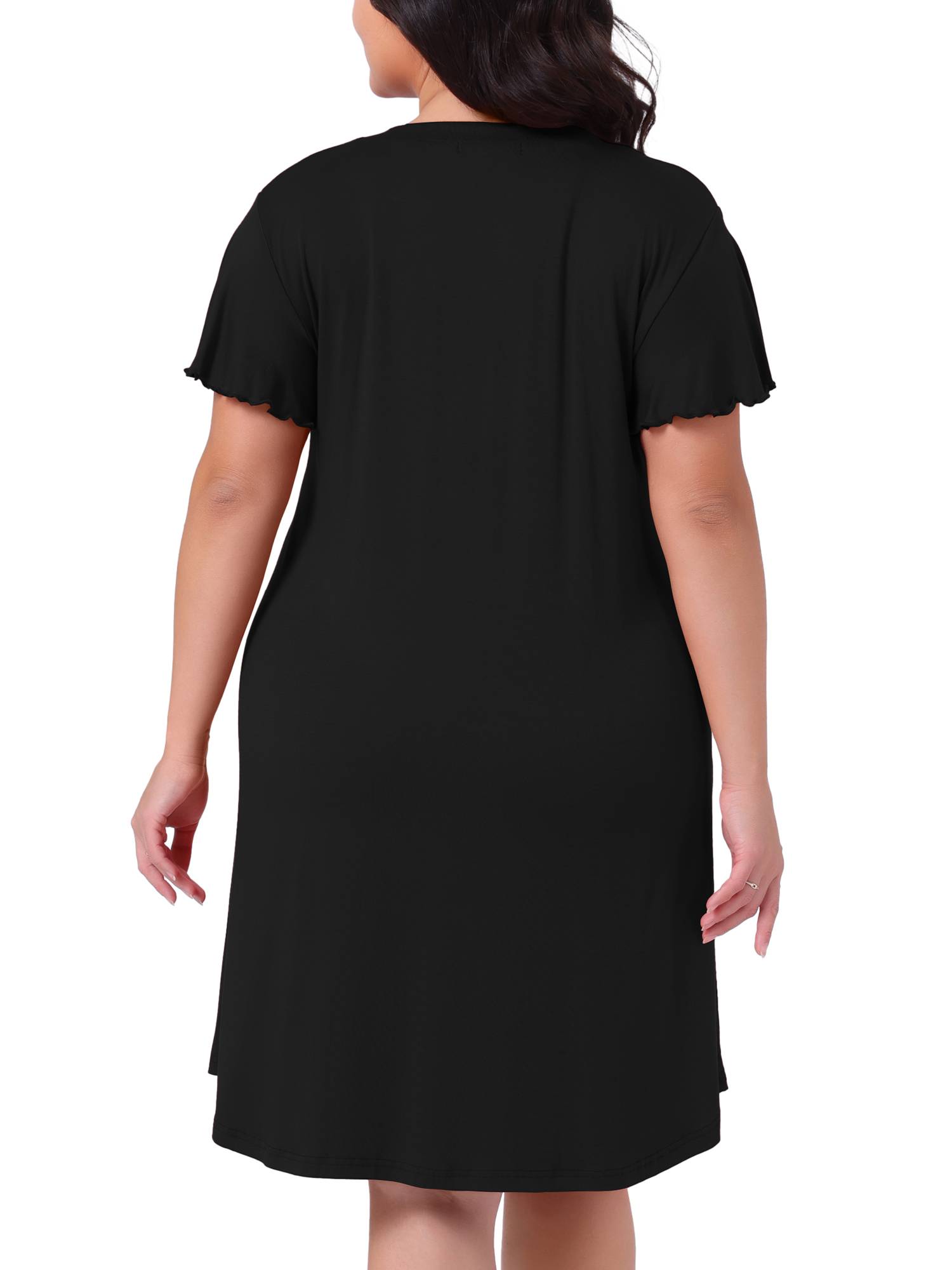 DARING DIVA Women's Plus Size V Neck Ruffle Short Sleeve Nightgowns 4X Black