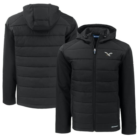 Men's Cutter & Buck Black Philadelphia Eagles Throwback Big & Tall Evoke Hybrid Eco Softshell Recycled Full-Zip Hoodie