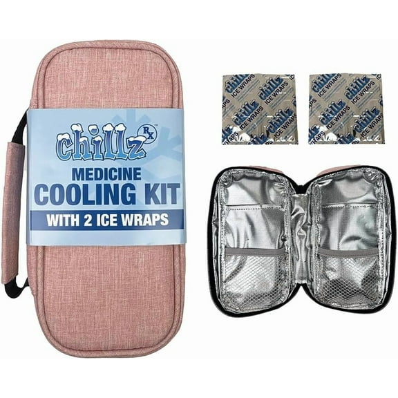 CHILLZ Pink Rx Medication Bag with 2 Reusable Ice Wrap Sheets | Insulated Cooler for Medications, Insulin, GLP-1 Injectables, and Prescription Travel
