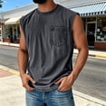 thumbnail image 2 of FINALGANG Mens Solid Color Crew Neck Texture Bust Pocket Sleeveless Loose Fit Vintage Soft Summer Street Daily Casual Pullover Tank Tops Trendy Top L, 2 of 4
