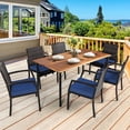 thumbnail image 1 of Gymax 7PCS Patio Dining Furniture Set Yard w/ Wooden Tabletop Navy Cushions, 1 of 10