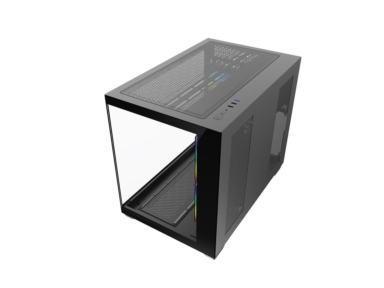 DIYPC ARGB-DC120-TM Black USB3.0 Tempered Glass Micro ATX Gaming Computer Case w/ 3 x ARGB PWM Fans (Pre-Installed)