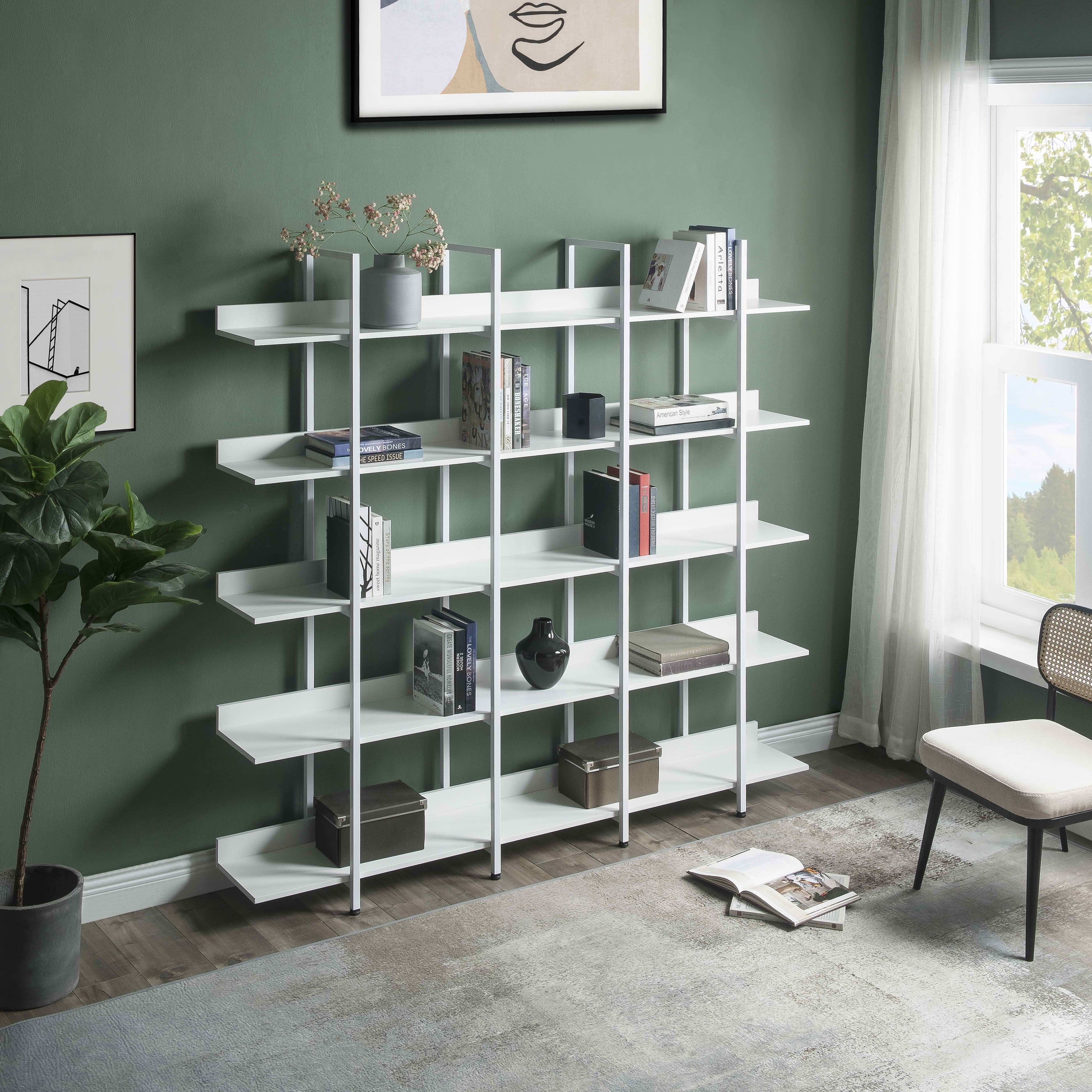 MAYEERTY 5 Tier Bookcase, Vintage Industrial Style Metal Frame MDF Board, Home Office Open Shelf