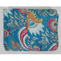 Indian Handmade Blue Mukat Design Kantha Quilt Cotton Kantha Blanket Hand Stitched Kantha Bedspread Bohemian Kantha Beach Throw