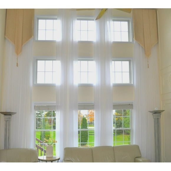 Ikiriska Extra Long Sheer Voile Curtain with Grommet top for high Ceiling 10 16 17 18-24ft Length Gray White Custom Made 100" Wide 2 Story Drape Free Swatch (White, Custom Length)