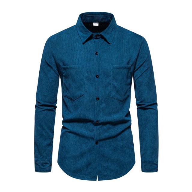 Fashnice Chemise Homme Col à Revers Chemises Boutonnées Coupe Régulière Tunique de Vacances Bleu Foncé L