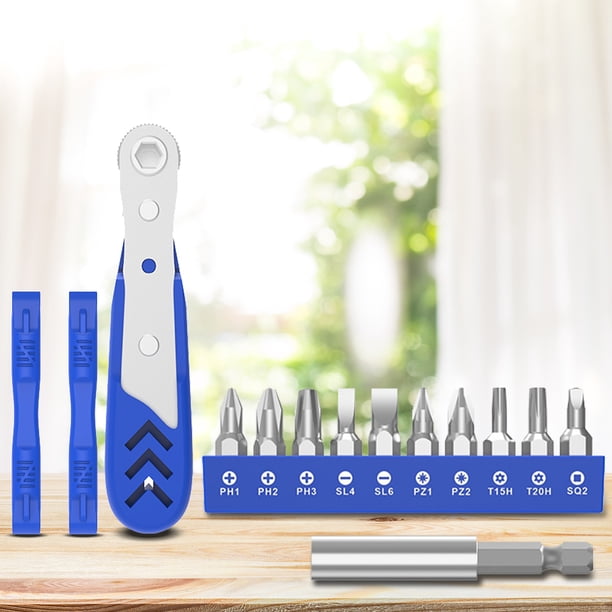 Juego de llaves de trinquete con llave de doble punta, par ajustable para coche (azul, 14 unidades)