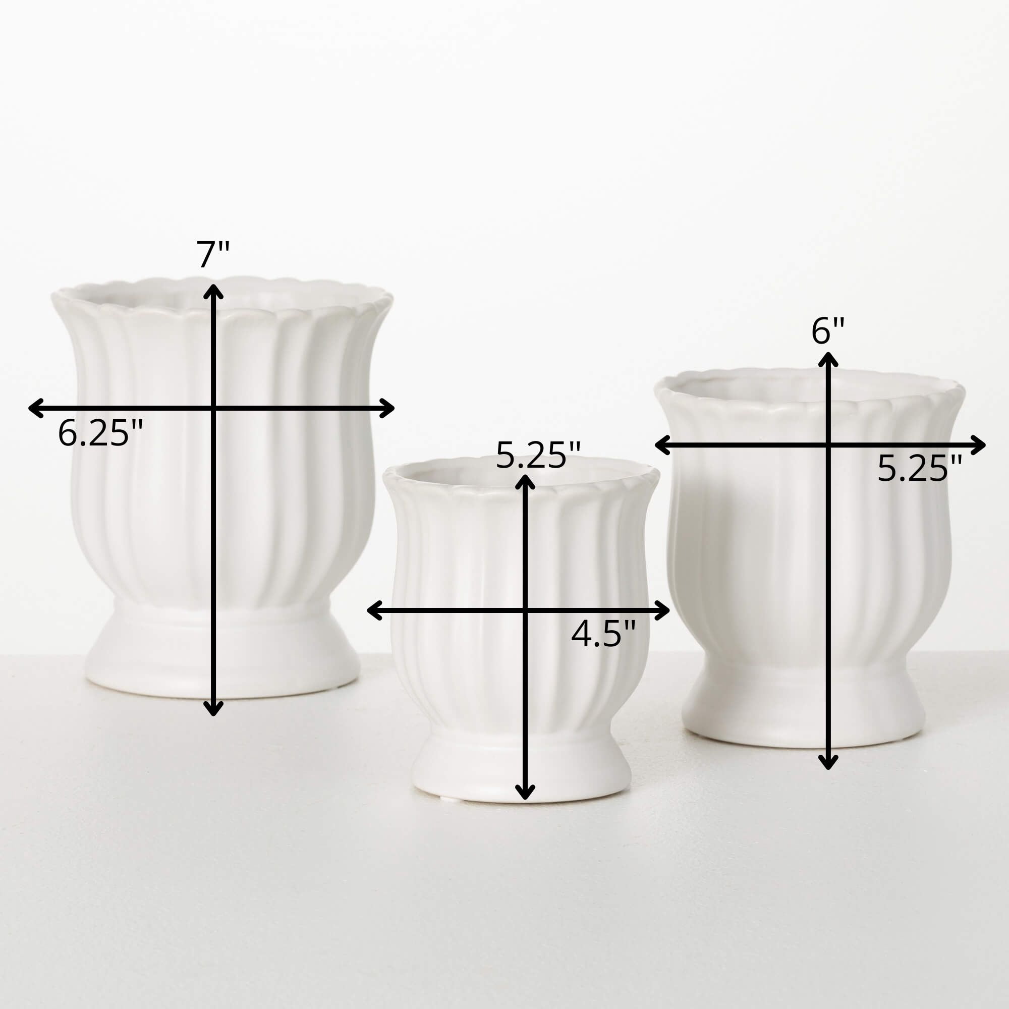 Sullivans 7", 6" & 5.25" White Tulip Planter Set of 3, Ceramic