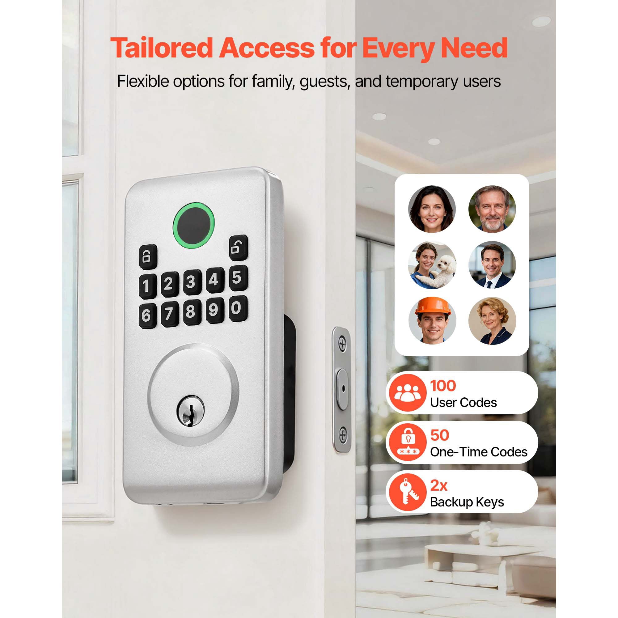 Keyless Entry Door Lock, Electronic Deadbolt with Easy-Grip Design, Customizable User Codes, Auto Lock, Anti-Peeping, Backlit Keypad for Home Apartment Silver