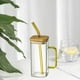 thumbnail image 4 of Taza cuadrada,Vaso de vidrio cuadrado 400ml Vasos de vidrio para beber, Tapas y Mango para Pajitas,Botella de vidrio para beber Vasos transparentes,Taza de té transparente Estilo C, 4 of 9