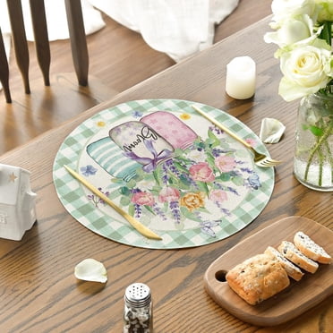 KUAOOAUK Round Placemats Set of 4, 15 Inch Summer Holiday Round Table Mats for Dining