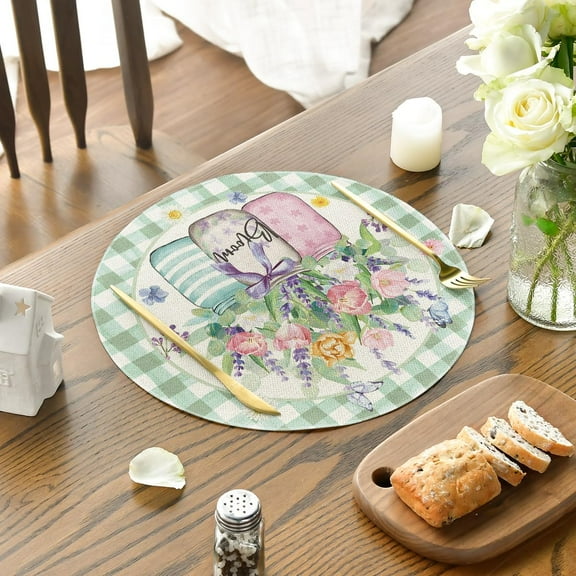 KUAOOAUK Round Placemats Set of 4, 15 Inch Summer Holiday Round Table Mats for Dining