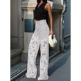 thumbnail image 4 of Women Baggy Lace Patchwork Hollow Out Denim Pants High Rise Wide Leg Floral Cutout Floor Length Jeans White S, 4 of 8
