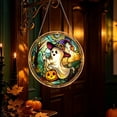 thumbnail image 5 of Halloween Suncatcher, 7.87 Inch Round Acrylic Window Hanging Decor, Ghost with Witch Hat & Pumpkin Design, Creates Rainbow Light Refraction, Halloween Home and Party Ornament, 5 of 6