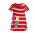 thumbnail image 1 of Robe Fille Brodée de Fleurs Rayures Rouges Manches Courtes 4 Ans, 1 of 6