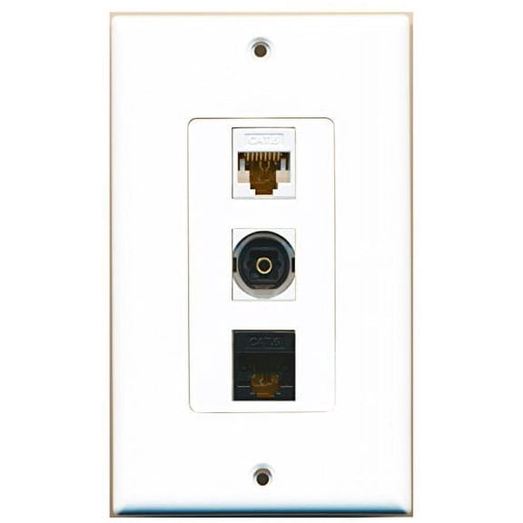 RiteAV - 1 Port Toslink and 1 Port Cat6 Ethernet White and 1 Port Cat6 Ethernet Black Decorative Wall Plate Decorative