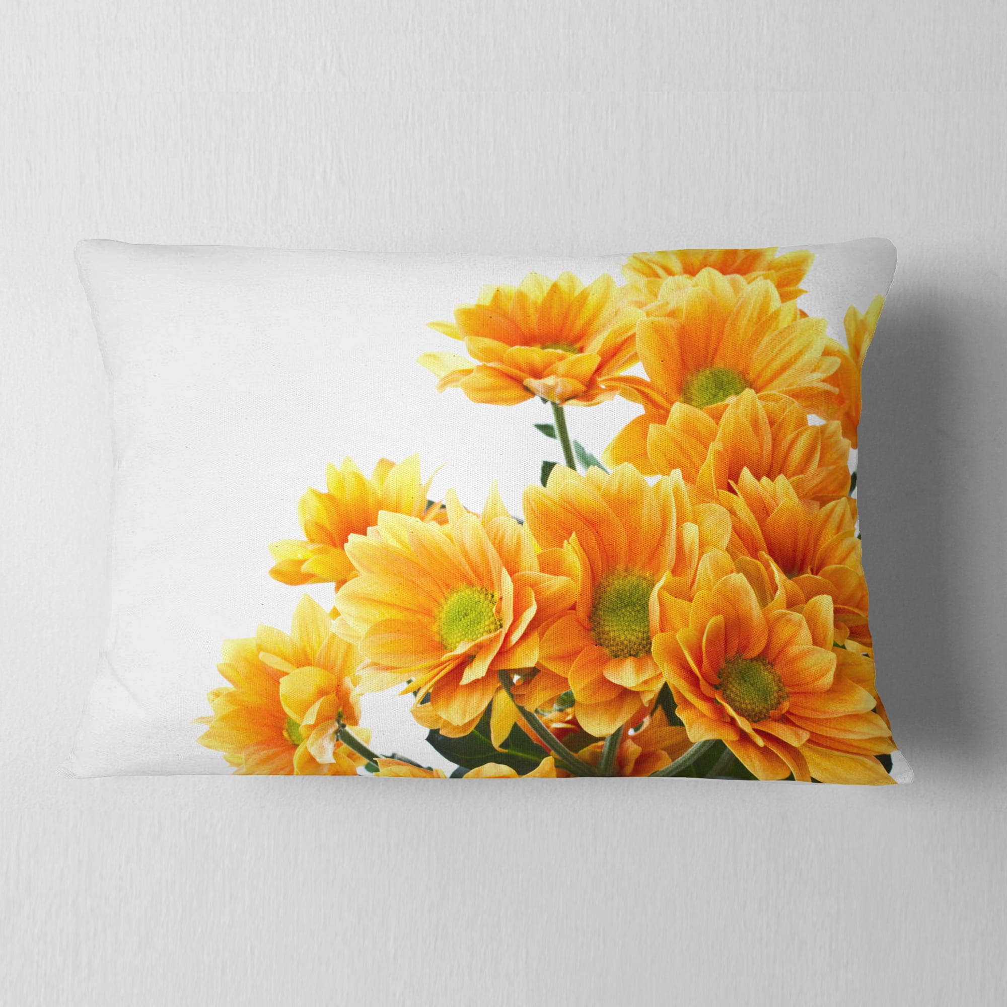 Designart Orange Flowers Chrysanthemum - Floral Throw Pillow - 12x20