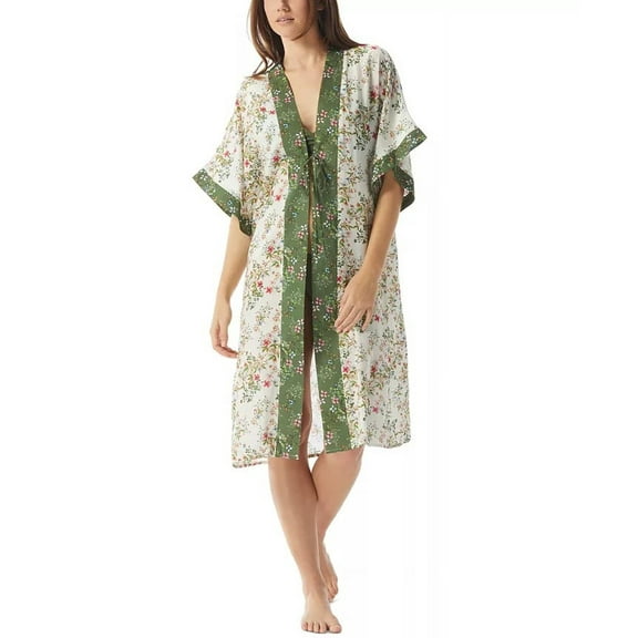 Vince Camuto Women's Printed Kimono Midi Swim Cover Up Swimsuit White Size Medium