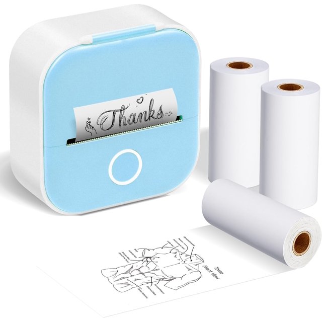 LAICAIW T02 Mini Printer Sticker Printer-Wireless Mini Sticker Printer Machine, Wireless Pocket Mini Printer for iPhone, Mini Thermal Printer with 3 Rolls Thermal Paper for Journal, Memo, Photo