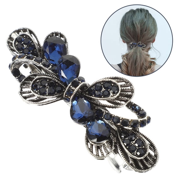 WASHWEPE 1Set Rhinestone Barrette Blue Metal for Women Sparkly Hairpin Prom Accessory Simple Design